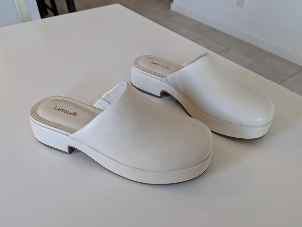 Larroude Women's Size 7 Miso Flatform Clog Platform Ivory White